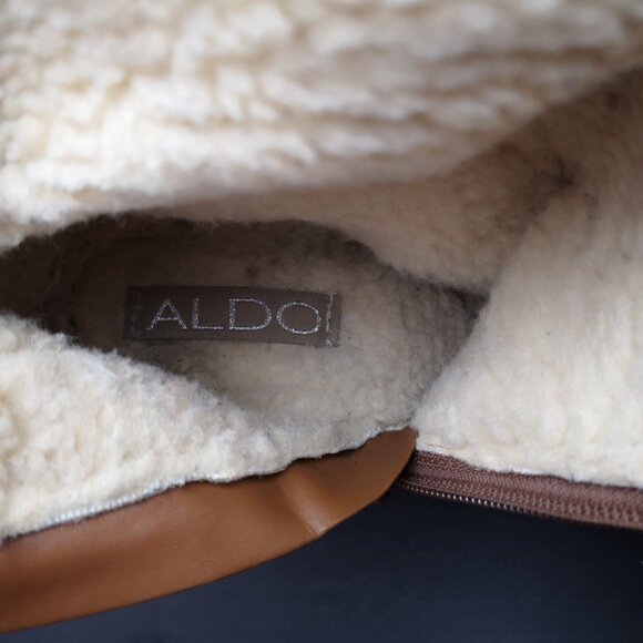 Aldo Ladies Size 7 Brown Knee High Side Zip Lined Faux Leather Wedge Heel Boots - Picture 6 of 13